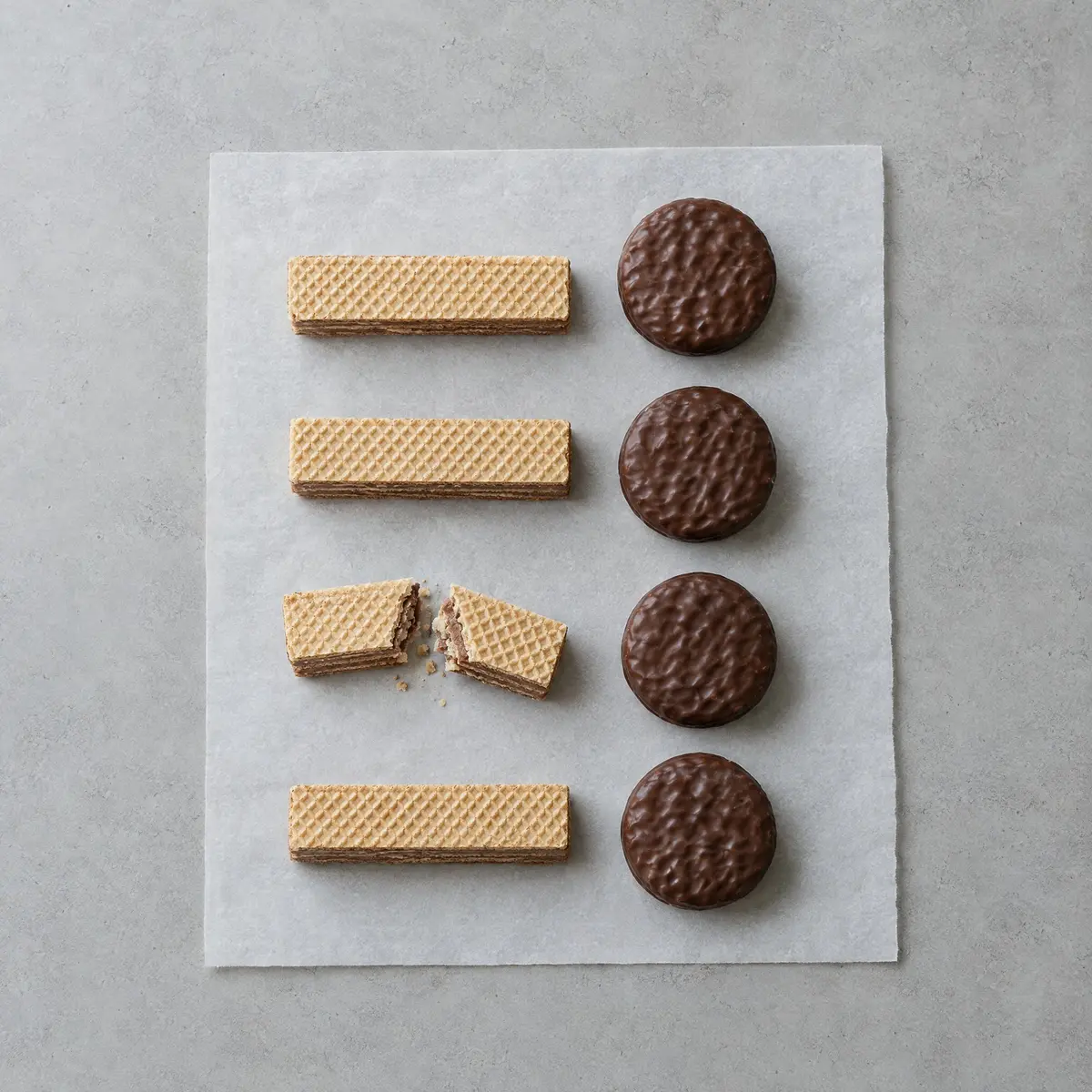 Wafers and chocolate biscuits